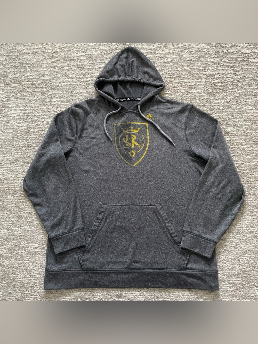 Real Salt Lake Adidas Gray Pullover Hoodie Men’s Size Large Pocket Soccer Fleece